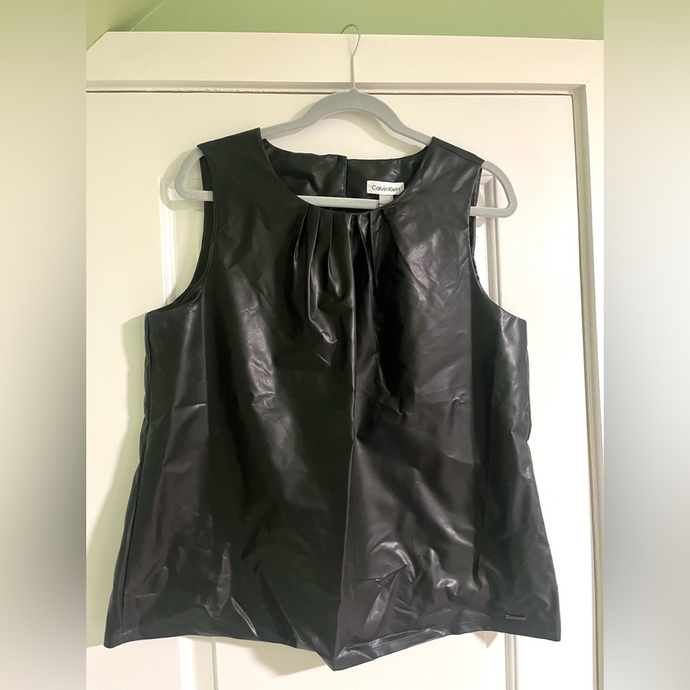 Brand new Calvin Klein black faux leather sleeveless top, size XL